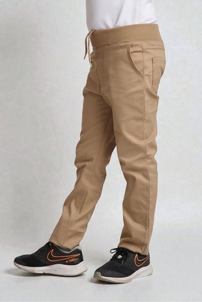 LUMİNUR Ribana Waist Canvas School Pants Beige Cream Girls Boys