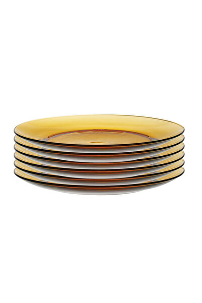 Duralex Lys Vermeil Dessert Plates Set, 6pcs Tempered Glass, 19 cm, Orange Tint