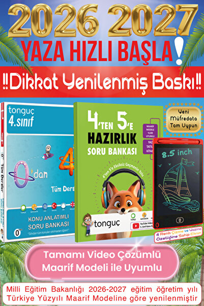 Tonguç Yayınları 4'ten 5'e Hazırlık Tüm Dersler Soru Bankası Yaz Tatili Kitab...
