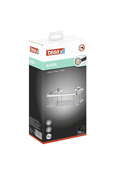 Tesa Aluxx Stainless Steel Rectangular Bathroom Shelf 250x92x125mm Adhesive M...