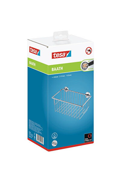 Tesa Rectangular Stainless Steel Shower Shelf, Adhesive Mount, No Mounting Ki...