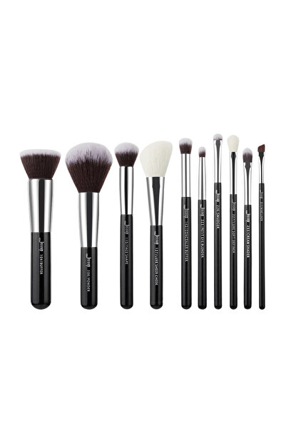 Jessup Set de 10 perii de păr, negru/argintiu, asortate