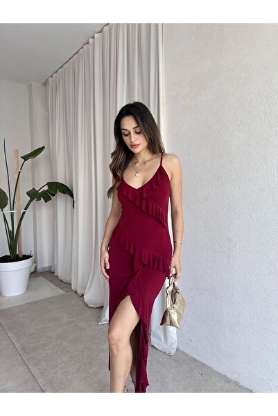 Mooi Butik فستان لونجان ماكسي 8194 - أحمر داكن