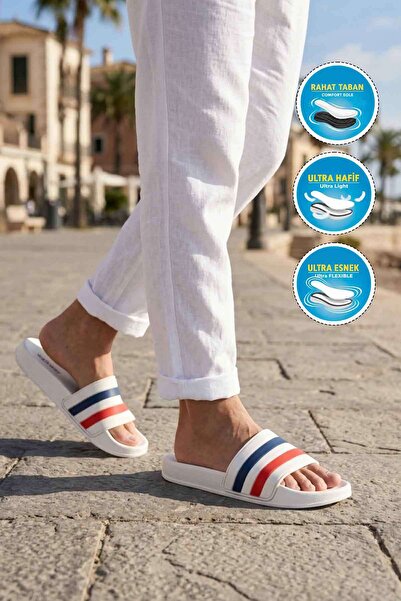 WALKWAY 8000-01 m White-Navy Blue-Red Men's Slippers