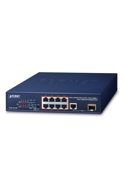 Planet Switch desktop cu 8 porturi 10/100TX 802.3at PoE + 1 port 10/100/1000T...