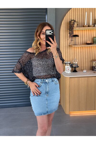 xyoung Pullu Payetli Bluz LACİVERT