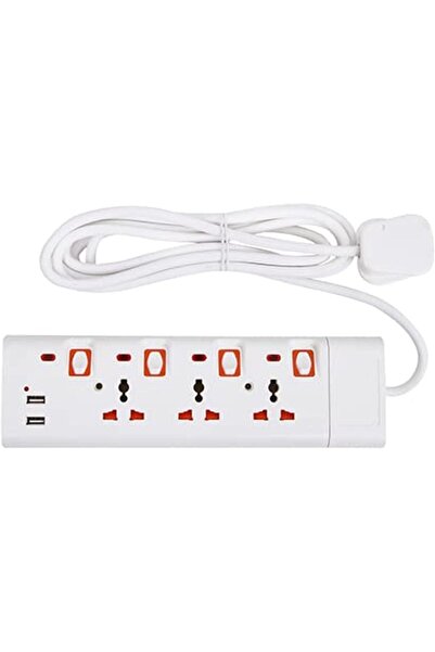 Geepas مقبس تمديد ثلاثي الاتجاهات مع منفذين USB - تمديد كهربائي مع 4 مؤشرات L...