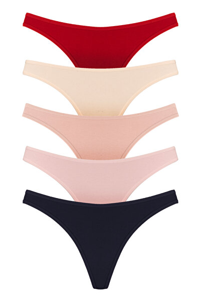 macsoo Women's 5-Pack Cotton String Thong Panties Set - Colorful High Waist C...