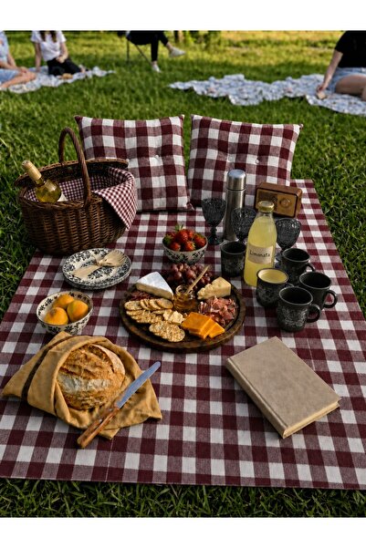 SUNDOKU HOME Pötikare Desenli Piknik Seti 2 Adet 40x40 cm Minder + 160X160 cm...