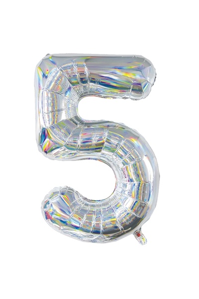 Zumzeria Balon de petrecere holografic cu folie argintie Nr. 5 - 81cm