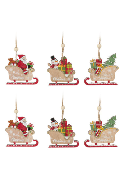 Zumzeria Set de ornamente pentru bradul de Crăciun, 3 modele de sanie din lem...