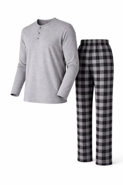 Mutlu City Men's Interlock Comfortable Fit Zero Collar Cotton Pajama Set 6806