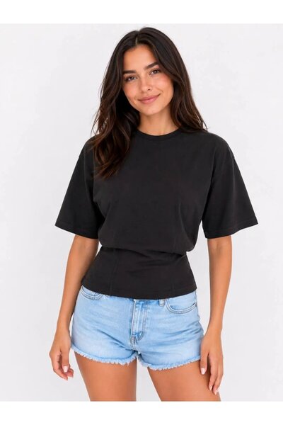 Park Karon Women's Crew Neck Fitted Waist Wide Sleeve Combed Cotton Blouse 26029