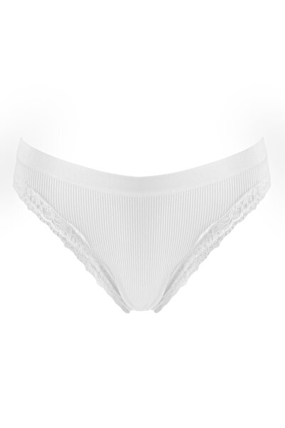 Zumzeria White Ribbed Seamless Panties with Lace for Women - One Size