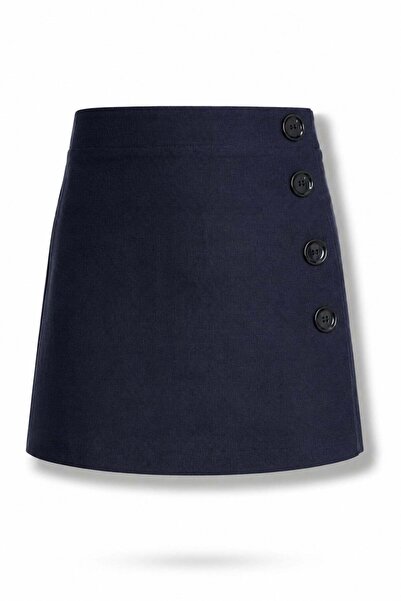 5in1Canpolat Navy Blue Buttoned Short Skirt 6520