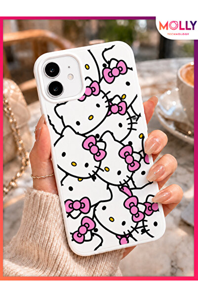 Molly iPhone 11 İçin Beyaz Bow Kitty Desenli Silikon Kılıf