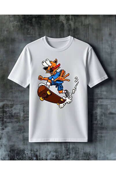 COMVİCHO Skateboard Orange Kopek Printed Oversize T-Shirt