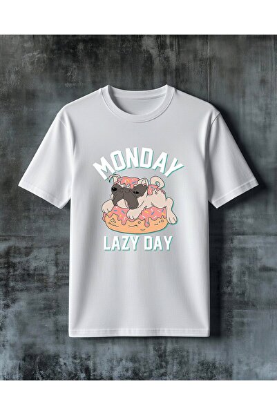 COMVİCHO Lazy Day Bulldog Donut Printed Oversize T-Shirt