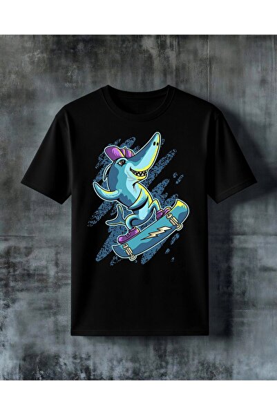 COMVİCHO Kopek Skateboard Blue Printed Oversize T-Shirt