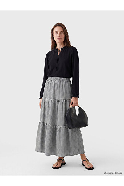 LC Waikiki Nevavm Plaid Layered Skirt with Elastic Waist