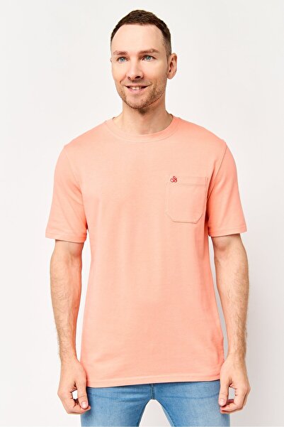 Scotch & Soda Men Crew Neck Short Sleeve Brand Logo T-Shirt, Coral