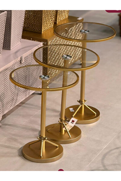 Generic Modern Design Golden 3-Piece Service Table Set with Glass Top