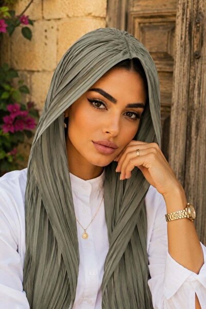 Aişe tesettür Khaki Pleated Ready-To-Wear Headgear & Buckle Cap