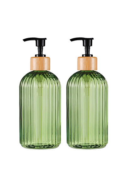 Choice1 green 16.9oz Soap Dispenser with Bamboo Pump - Refillable Plastic Bot...