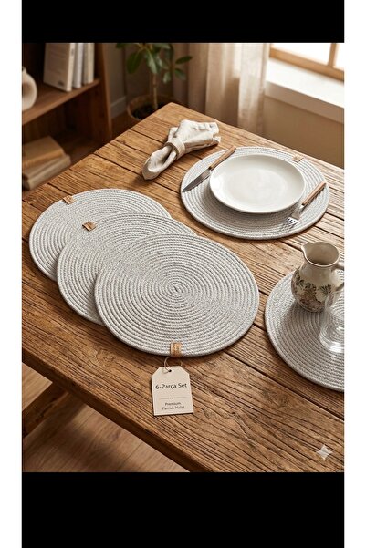 LeesHome 6 Pieces Cream Jute Supla Tableware Presentation American Service Lu...