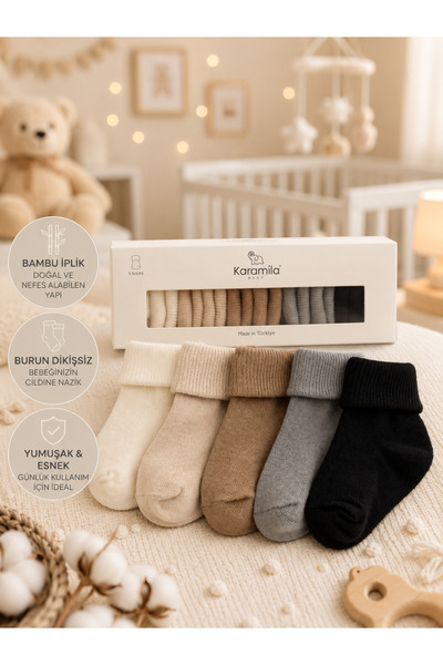 KARAMİLA Premium Dikişsiz Bebek Çorap Organik Bambu