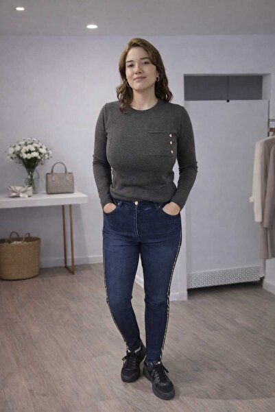 MARE BUTİK Skinny Jean Trousers with Stripe Detail and Leg Design