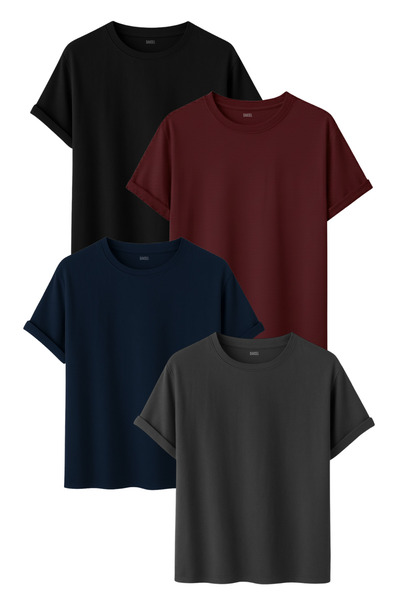 DK DAKSEL Men's 4-Piece Basic T-Shirt Pack Black Claret Red Navy Blue Smoked ...