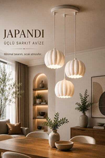 Trezon Japandi Üçlü Sarkıt Avize Minimal Modern Tavan Aydınlatması