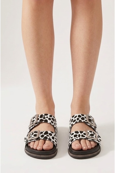 Perla Women's Leopard Patterned Anatomical Sole Buckle Summer Comfortable Dai...