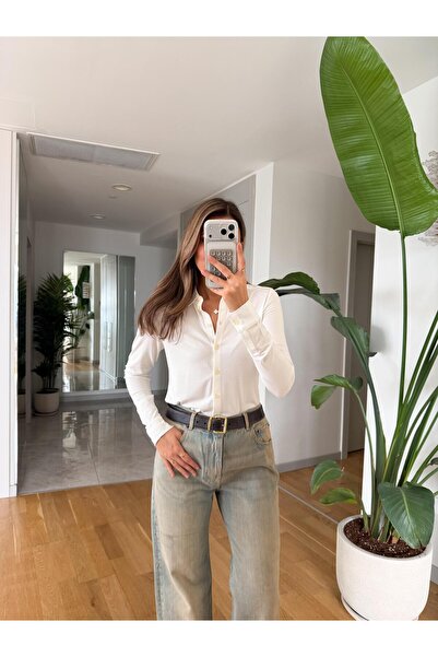 MERVE AKSOY Marc Polo Collar Basic Blouse - Ecru