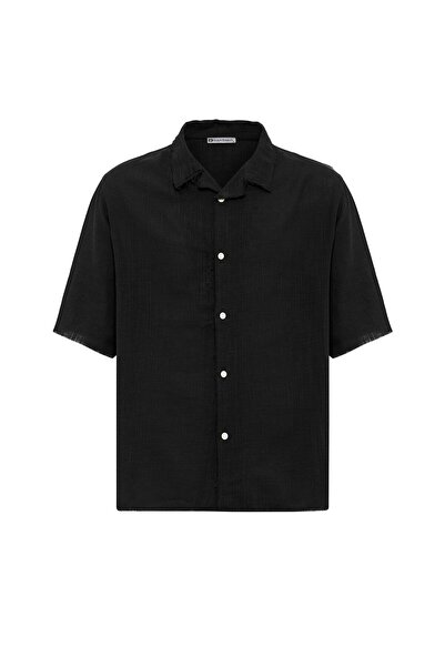 S13 Store Dikişsiz Kısa Kol Cepsiz Oversize Keten Gömlek