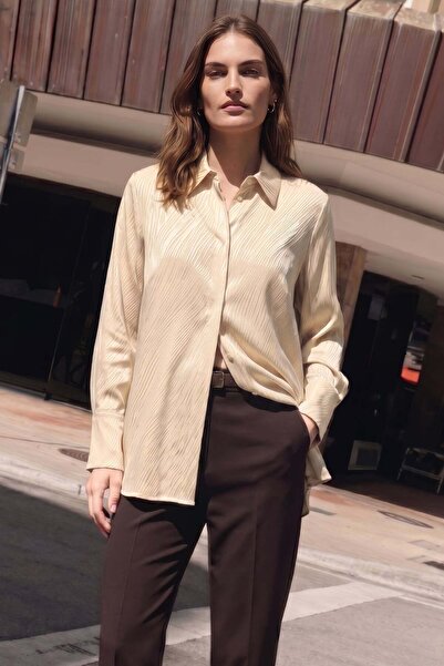 Sateen Zebra Patterned Shirt - Gold