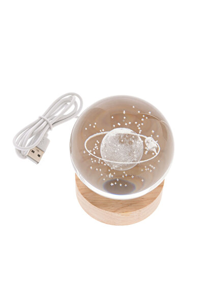 meli melo Glob decorativ LED cu planeta Saturn si astronaut, pe suport din le...