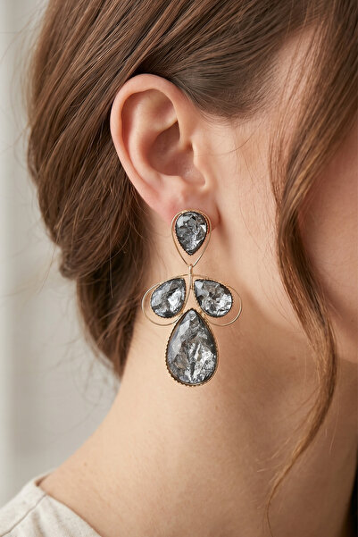 PETEK AKSESUAR Golden Shiny Hanging Leaf Earrings 7 Cm.