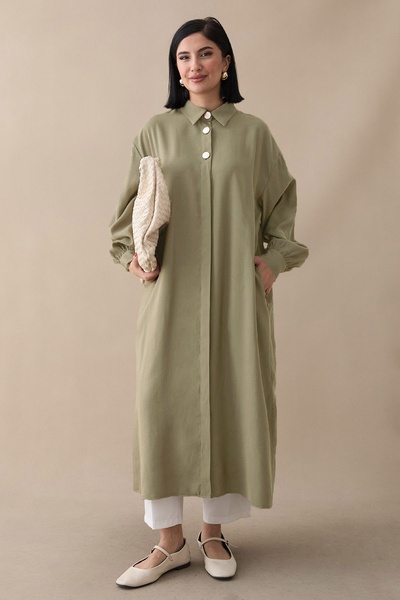 InStyle Shirt Collar Pistachio Green Loose Tunic