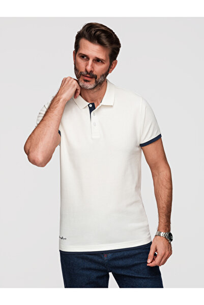OMBRE Men's Comfortable Polo Shirt with Collar OM-POSS-0170 White