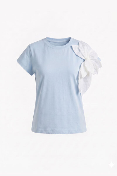 MAGARDE Blouse with Floral Accessories - Blue