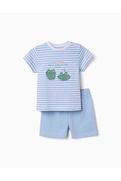 Ziddy Cotton Pyjamas With Alligator Print For Baby Boys White Blue