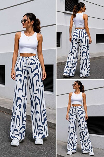 ECK MODA Women's New Season Elastic Waist Loose Fit Linen Trousers