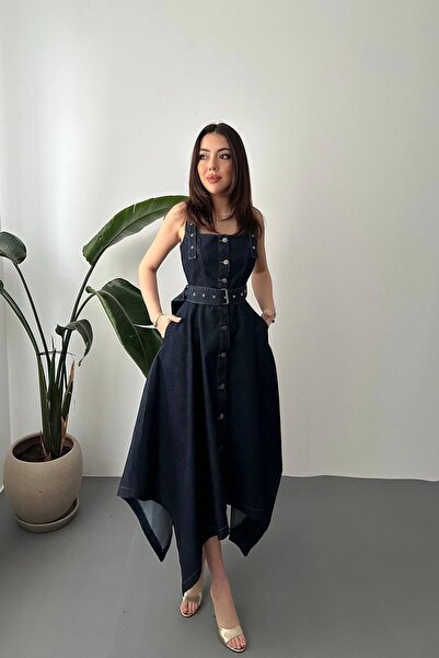 ozelia Blue Asymmetrical Hem Denim Dress