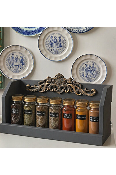 Decoratiuni Vintage Casa Retro Etajera bucatarie cu ornament din lemn, gri an...