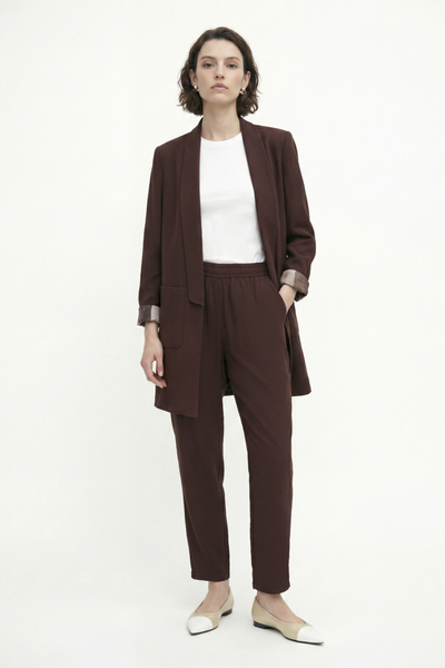 Zühre Classic Brown Suit with Shawl Collar and Pocket Detail 1103