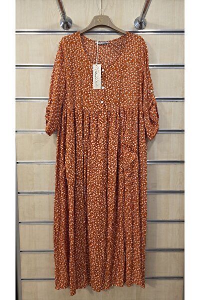 Park Moda Robadan Viscose Long Dress with Small Floral Pattern
