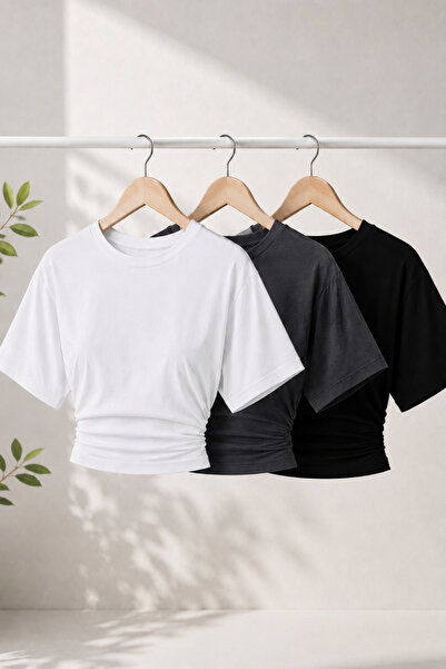 COMBİNE MİCHAİL Women's Trendy Summer Stylish 3-Piece Crop Blouse