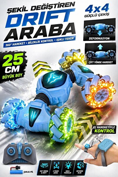 YILDIRIM OYUNCAK Uzaktan Kumandalı LED Işıklı 4x4 El Sensörlü Drift Akrobat S...